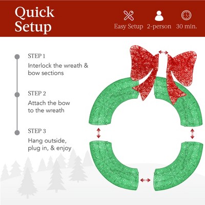 60-Inch Green and Red LED Outdoor Christmas Wreath with Bow
