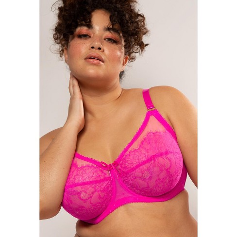  Womens Plus Size Bras Full Coverage Lace Underwire Unlined  Bra Glitter Pink 44DD