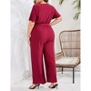 Clearlove Women Plus Size Ruffle V Neck Short Sleeve Tied Elastic Waist Wide Leg Jumpsuits Casual Rompers - 2 of 4