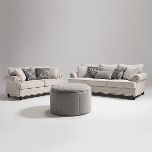 Piece Living Room Set, Modern Farmhouse Chenille Sofa and Loveseat with Nailhead Trim, Floral Accent Chair - 1 of 4