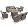 Belord Brown Wicker 7 Piece Patio Furniture Set with 5" Thick Cushions, 41" Propane Fire Pit Table Set with Swivel Glider Chairs and Club Chairs - 4 of 4