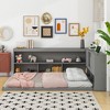 Full Size Floor Daybed with L-Shaped Bookcases and Sliding Doors, Pine Wood Platform Bed Frame without Slats, Storage Bed -ModernLuxe - 2 of 4