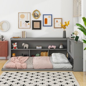 MAYEERTY Full Floor Bed with L-shaped Bookcase Gray - 1 of 4