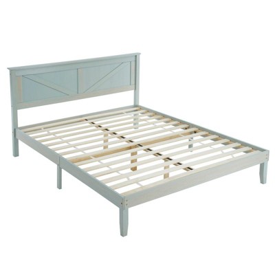 Karl Home Gray Wash Wood Bed Frame Queen Size Platform Bed with Headboard