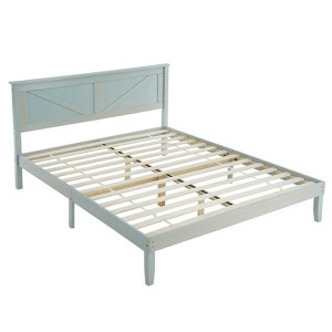 Karl Home Gray Wash Wood Bed Frame Queen Size Platform Bed with Headboard - 1 of 4