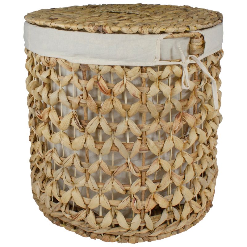 Northlight 16" Natural Woven Laundry Hamper Basket with Cotton Liner and Lid, 3 of 5