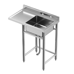 40In Outdoor Freestanding Kitchen Sink with Hot & Cold Water, Single Bowl with Drainboard, Stainless Steel - 1 of 4