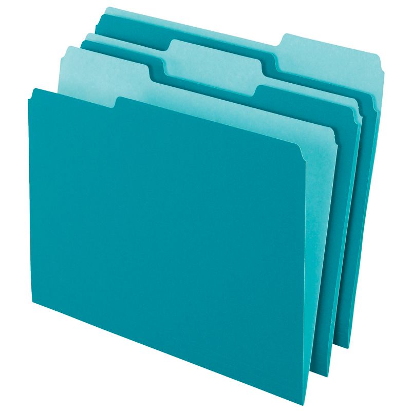 Pendaflex Two-Tone File Folder, Letter Size, 1/3 Cut Tabs, Teal, Pack of 100, 1 of 2