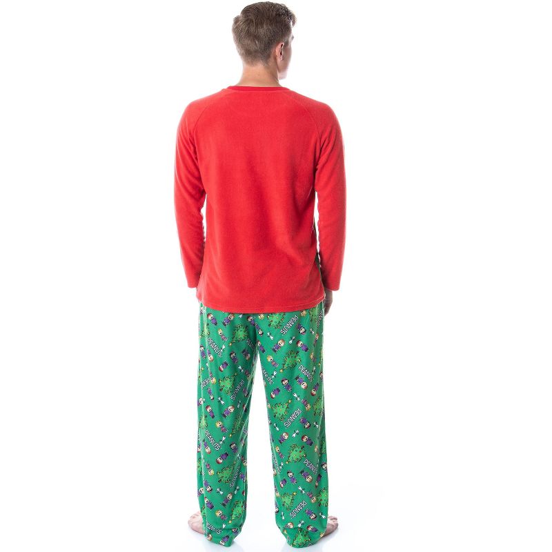 Peanuts Mens' Christmas Holiday Season Sing Along Sleep Pajama Set Green, 4 of 5