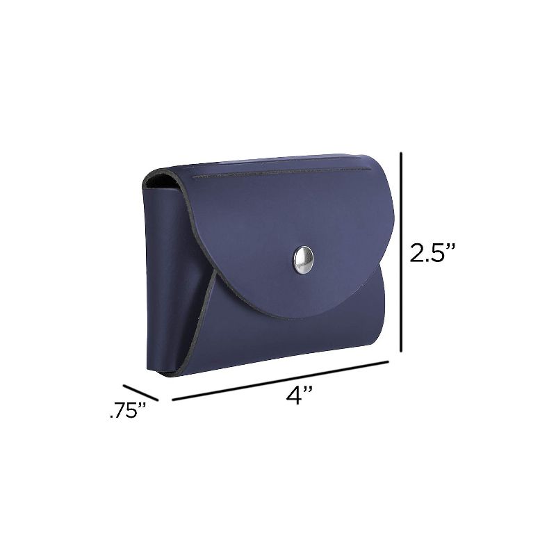JAM Paper Italian Leather Business Card Holder Case with Round Flap Navy Blue Sold Individually, 5 of 6