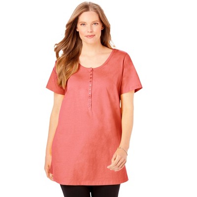 Woman Within Women's Plus Size Perfect Short-Sleeve Scoop-Neck Henley Tunic