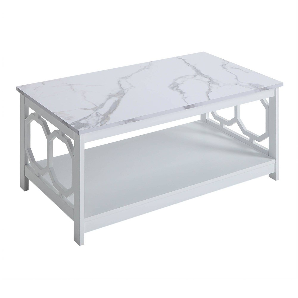 Omega Coffee Table with Shelf White Faux Marble/White - Breighton Home