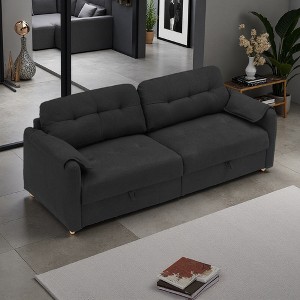 79.5" Teddy Cotton Linen 3-Seater Sofa with High-Resilience Cushions - 1 of 4