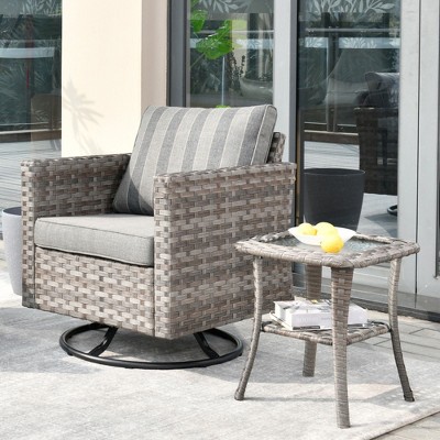 XIZZI Rocking Chair 360 Degrees Swivel, Bistro Set with Side Table, PE Rattan All Weather Outside Rocker Chair for Porch, Garden and Terrace