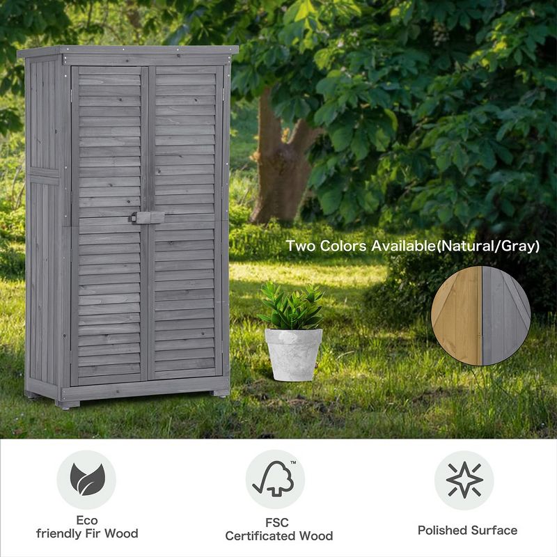 Storage Shed Wooden Utility Tool Shed 3 Tier Terrace Lockers Outdoor Wooden Tool Storage Cabinet For Lawn Garden Patio Backyard, 4 of 8