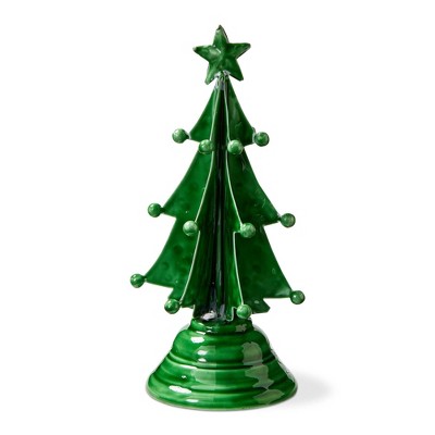tag Festive Green Enamel Tree Sculpture - Small Holiday Decor for Christmas, 4.25" x 4.25" x 9.75" - Decorative Iron Object