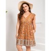 Plus Size Women's Flutter Sleeve High Waist Peplum Babydoll Knee Length Dress - 4 of 4
