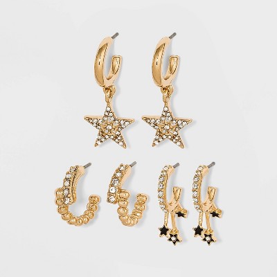 SUGARFIX by BaubleBar Star Charm Huggie Hoop Earring Set 3pc - Gold