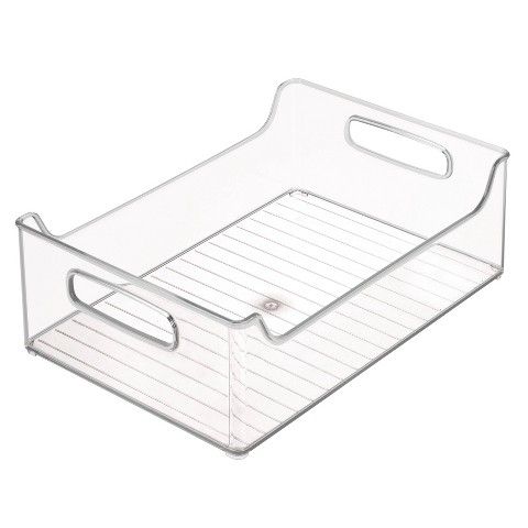 iDESIGN Plastic Fridge and Freezer Storage Organizer Bin with Handle Clear: Kitchen Cabinet Organizer, 12"x10"x5"