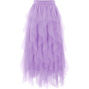 Women's A-Line Tulle Skirt - Tiered Midi Length with High Elastic Waist - 1 of 4