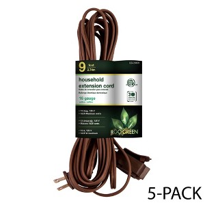 GoGreen Power (GG-24809) 16/2 9ft Household Extension Cord, 3 Outlets, Brown, 9 Ft, 5-Pack - 1 of 4