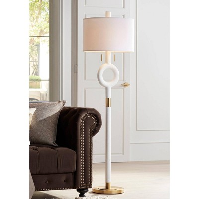 Athena 66.5" White and Gold Resin Floor Lamp with Linen Drum Shade