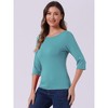 INSPIRE CHIC Women's Classic Solid Elbow Sleeves Round Neck Slim Fit T-Shirts - 2 of 4