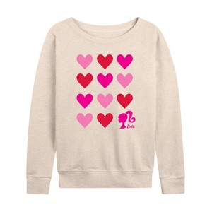 Women's - Barbie - Heart Grid Lightweight French Terry Wide Neck Long Sleeve Shirt - 1 of 4