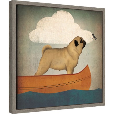 Ryan Fowler Pug Canoe Framed Canvas Art in Graywash
