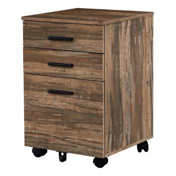 24" Reclaimed Wood Look 3 Drawer Filing Cabinet with 2 Locking Casters Brown - EveryRoom