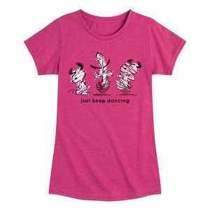Girls' - Peanuts - Snoopy Just Keep Dancing Fitted Short Sleeve Graphic T-Shirt - 1 of 4