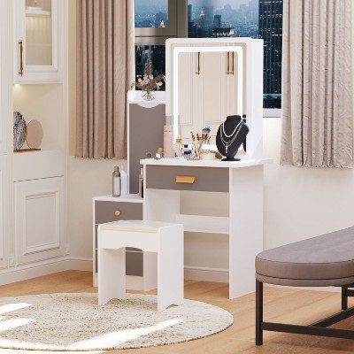 FUFU&GAGA Makeup Vanity Set with Mirror and Stool Makeup Table