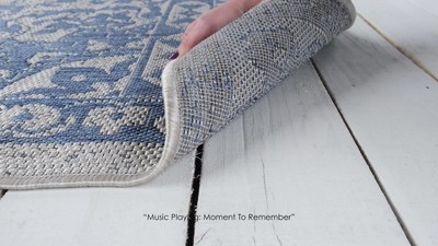 Elegant Medallion Grey/Blue Indoor/Outdoor Synthetic Runner Rug