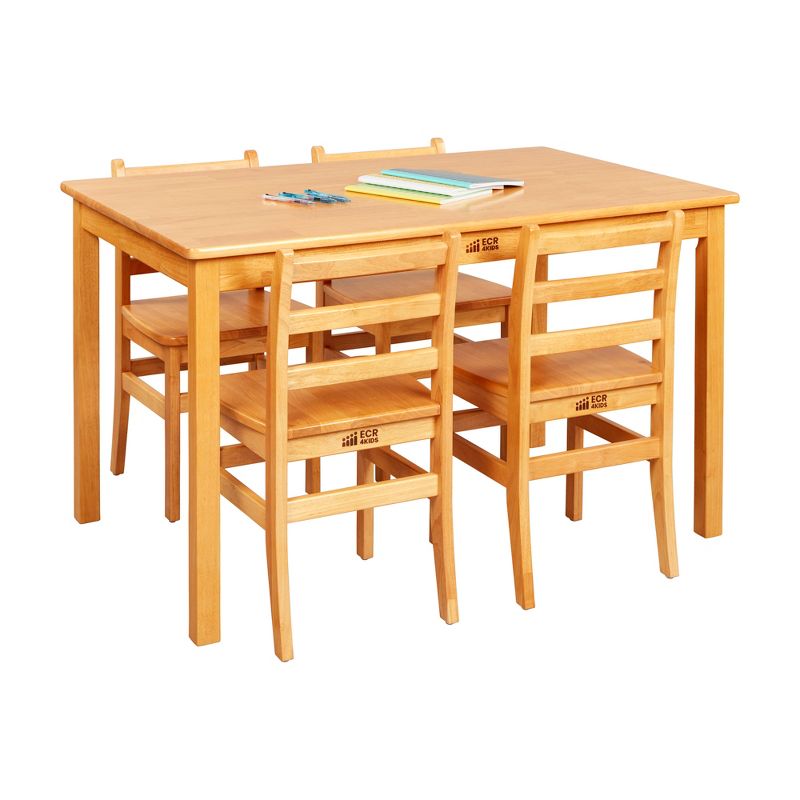 ECR4Kids 24in x 48in Rectangular Hardwood Table with 28in Legs and Four 16in Chairs, Kids Furniture, 2 of 12