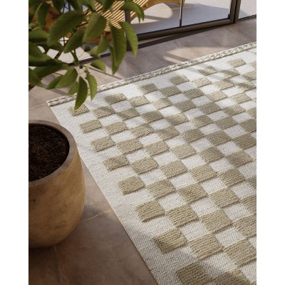 Beige Braided Stripe Handwoven Wool Rug, 6'3" x 9'