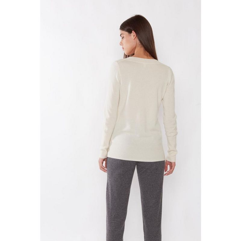 JENNIE LIU Women's 100% Pure Cashmere Long Sleeve Ava V Neck Pullover Sweater, 2 of 4