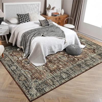 Washable Vintage Runner Rug, Low Pile Oriental Carpet, Non-Slip Kitchen/Bath Entryway Mat, Stain-Resistant Indoor Carpet