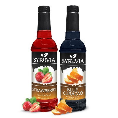 Syruvia Coffee Flavors Variety Pack: Blue Curacao & Strawberry 25.4 fl oz Syrup