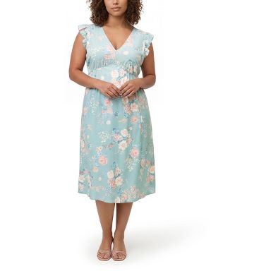torrid mint green dress Women's Plus Size V-Neck Ruffle Sleeve Midi Dress, Wild Bouquet Mint, 30 : Target bedazzle