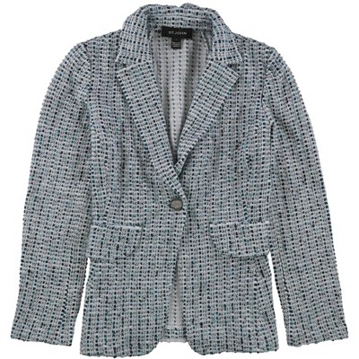 St. John Womens Striped Checks One Button Blazer Jacket