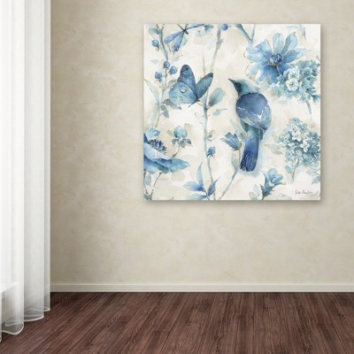 Blue Bird and Butterfly Watercolor Canvas Art, 35" x 35"
