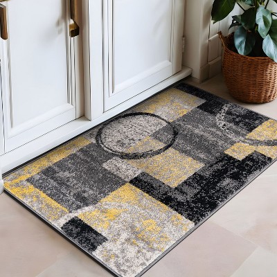 Yellow and Gray Abstract Circle Design Area Rug 2' x 3'