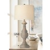 Regency Hill 30" Tall Urn Large Traditional End Table Lamp USB Port Gray Wash Single White Shade Living Room Charging Bedroom Bedside Nightstand House - 2 of 4