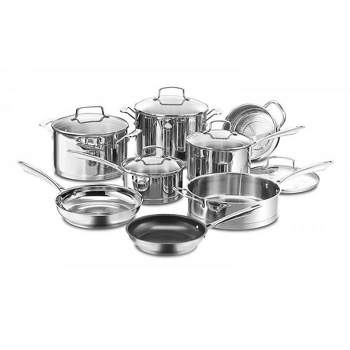 Cuisinart Classic 8pc Stainless Steel Cookware Set with Brushed Gold  Handles Matte White