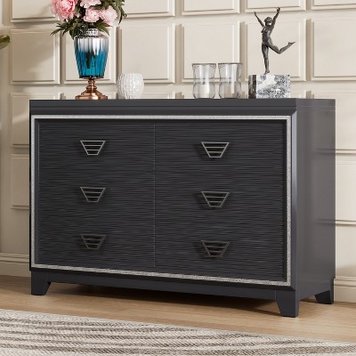 Elegant Dresser with Metal Handle and Sparkling Shiny Decoration, Storage Cabinet with 6 Drawers 4S - ModernLuxe
