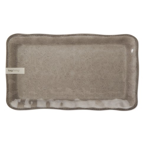 tagltd 17L in. x 10.75W in. Veranda Cracked Glaze Solid Wavy Edge Melamine Serving Platter Indoor Outdoor Rectangle Grey - image 1 of 2