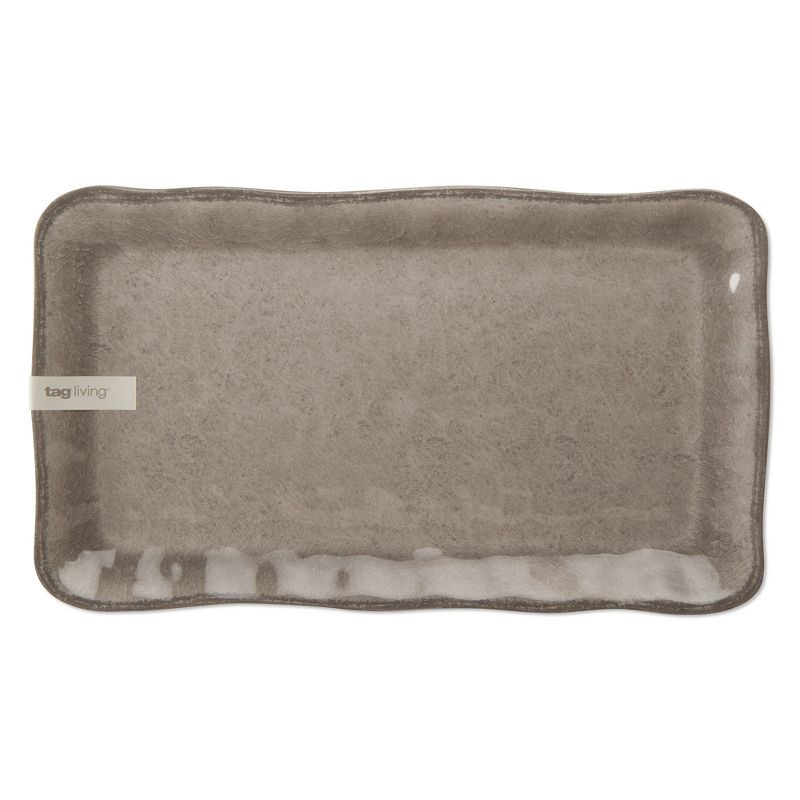 tagltd 17L in. x 10.75W in. Veranda Cracked Glaze Solid Wavy Edge Melamine Serving Platter Indoor Outdoor Rectangle Grey, 1 of 3