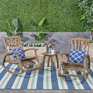 Sunview 3pc Acacia Wood Recliner Rocking Chair Set Gray - Christopher Knight Home: Weather-Resistant Outdoor Seating with Table - 1 of 4