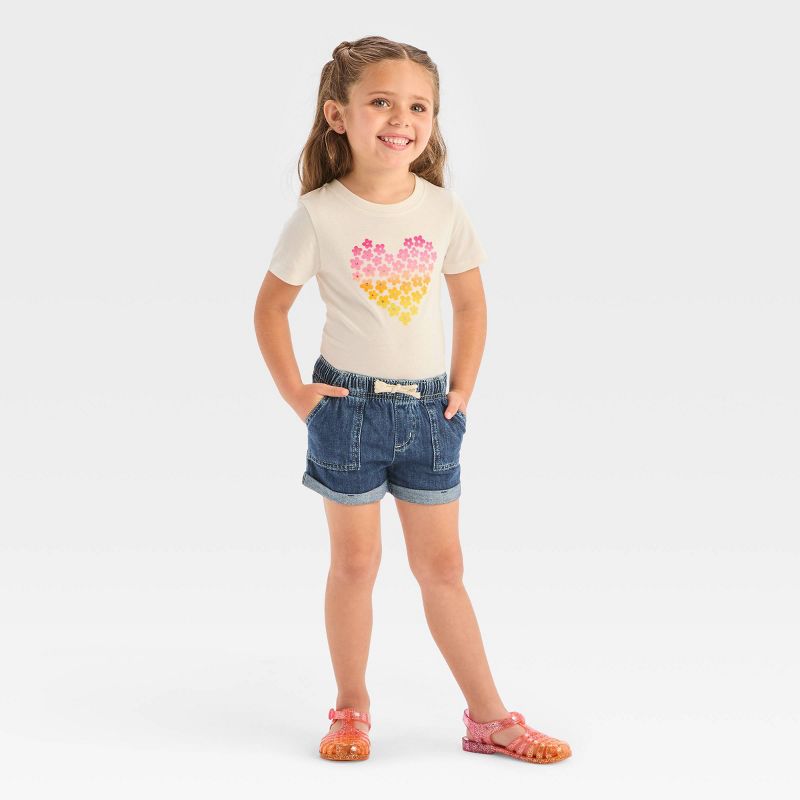 Toddler Girls' Floral Heart Short Sleeve T-Shirt - Cat & Jack™ Cream, 4 of 7