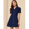 Allegra K Women's Button Up Collared Short Sleeve Washed Jean Demin Dress - 4 of 4
